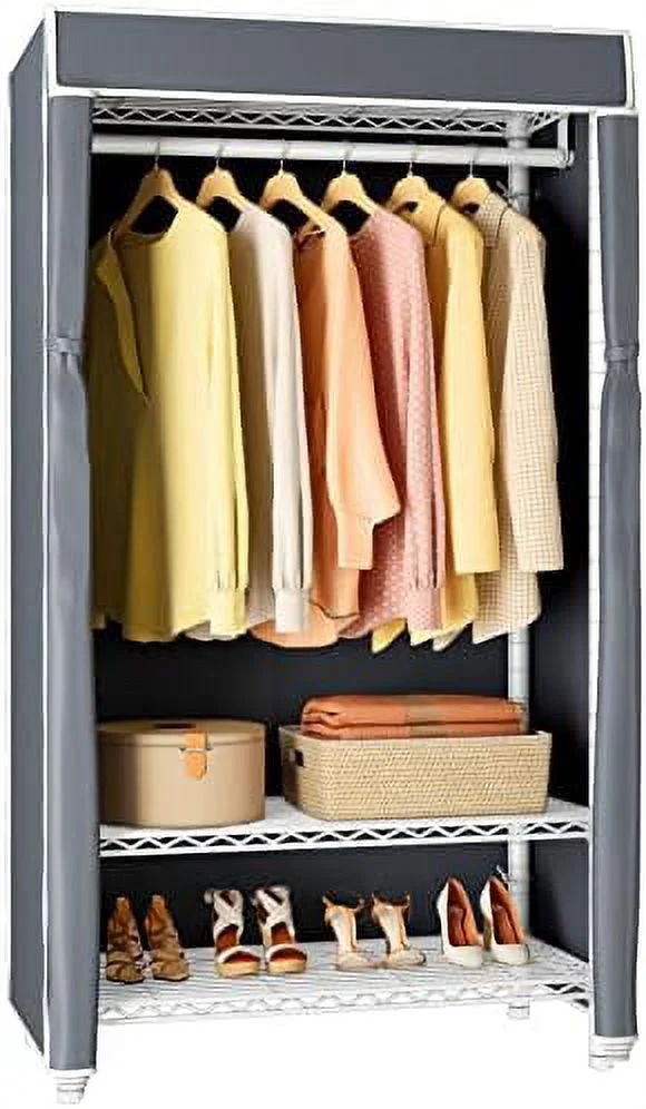 HOOMHIBIU V1S 3 Tiers Garment Racks with Cover Clothing Rack for Hanging Clothes Free Standing Wardrobe Closet for Small Spaces Heavy Duty Clothes Rack  Black Rack with Black Oxford Fabri