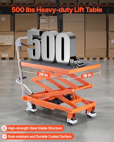 VEVOR Electric Lift Table, 330 lbs Capacity Single Scissor Lift Table, 8-28 in Height Adjustable Lifting Platform, Coffee Table Lift with 4 Wheels, for Material Handling and Transportation, Black