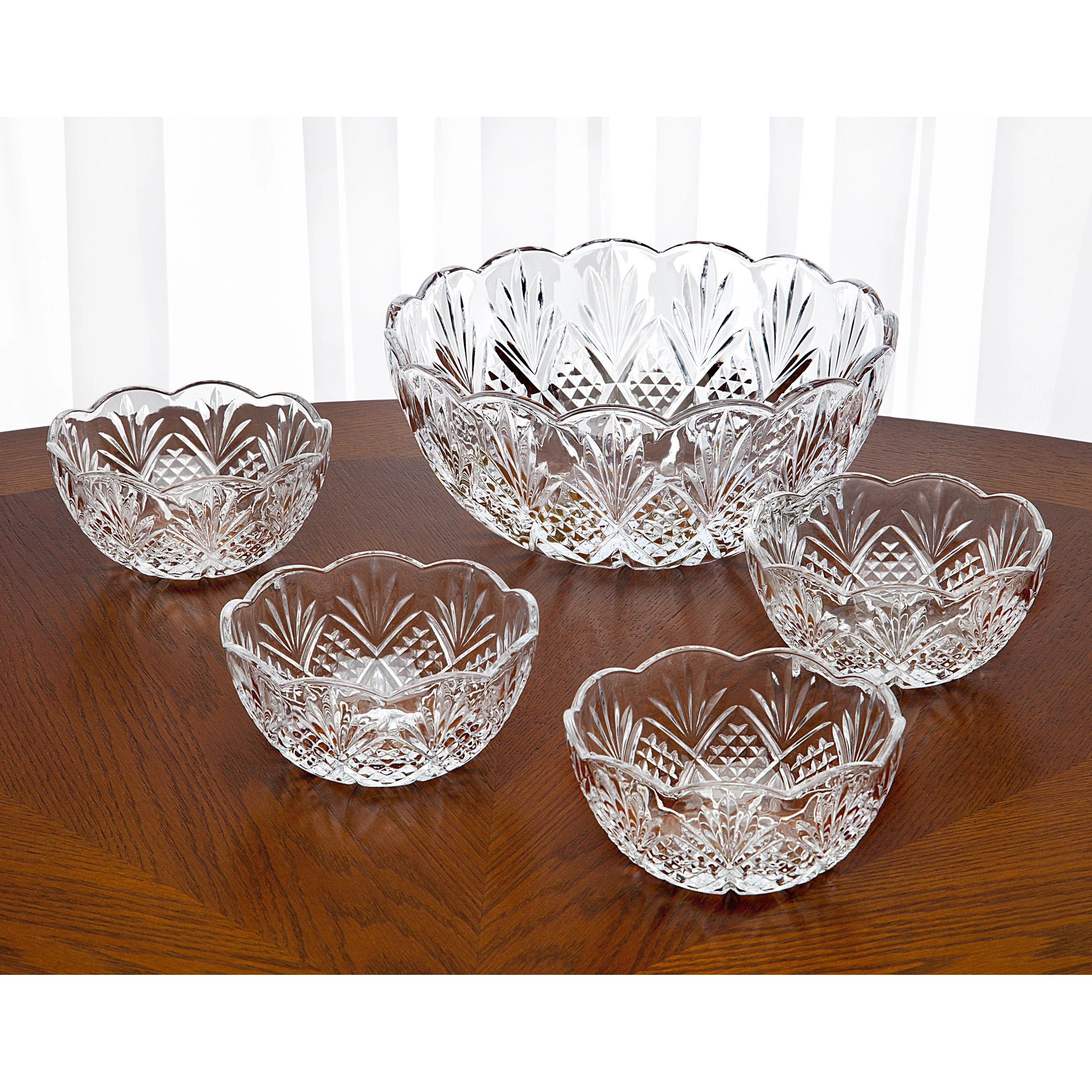 Dublin Crystal Scalloped 5 Piece Serving Bowl Set
