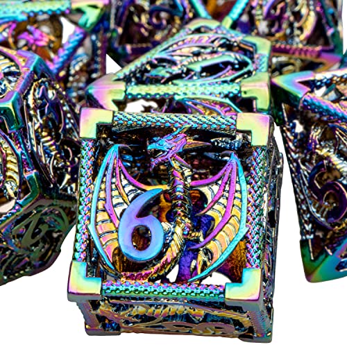 ARUOHHA Hollow DND Metal Dice Set with Gift Box, Dungeons and Dragons D&D Dice 7 PCS Silver Polyhedral Dice Sets RPG Role Playing Games Custom D and D Dice Set D20 D12 D10 D8 D6 D4