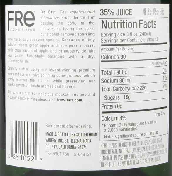 Sutter Home Fre Sparkling Brut Non-Alcoholic Champagne Experience Bundle with Phone Grip, Seasonal Wine Pairings & Recipes, 750ML btls, 2-Pack