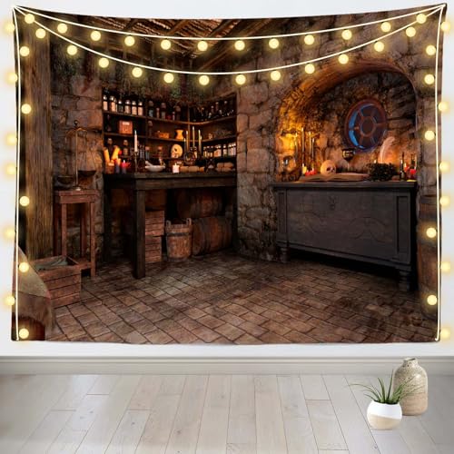 Loccor Halloween Witch Cottage Tapestry Spooky Magic Kitchen Potion Skull Wall Hanging Medieval Fairy Tale Cottage Tapestries Halloween Party Kids Adults Bedroom Wall Decor 118''x98''