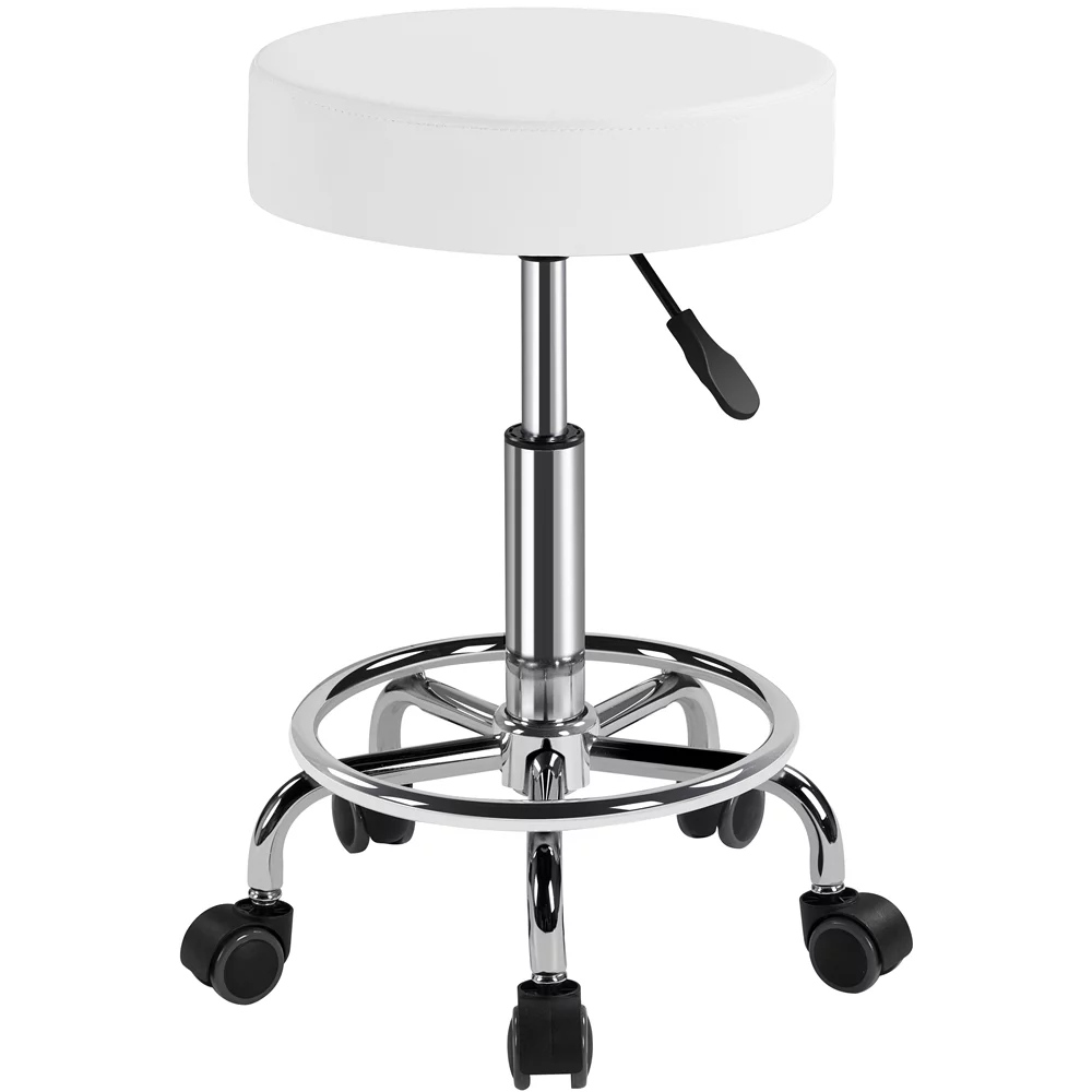 SMILE MART Adjustable Swivel Leather Stool for Salon, White