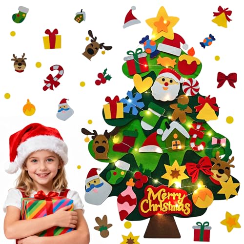 SOOVSY DIY Felt Christmas Tree Kit with Ornaments for Toddlers, Xmas Gifts Set for Kids Boys Girls, New Year Door Wall Hanging Decorations