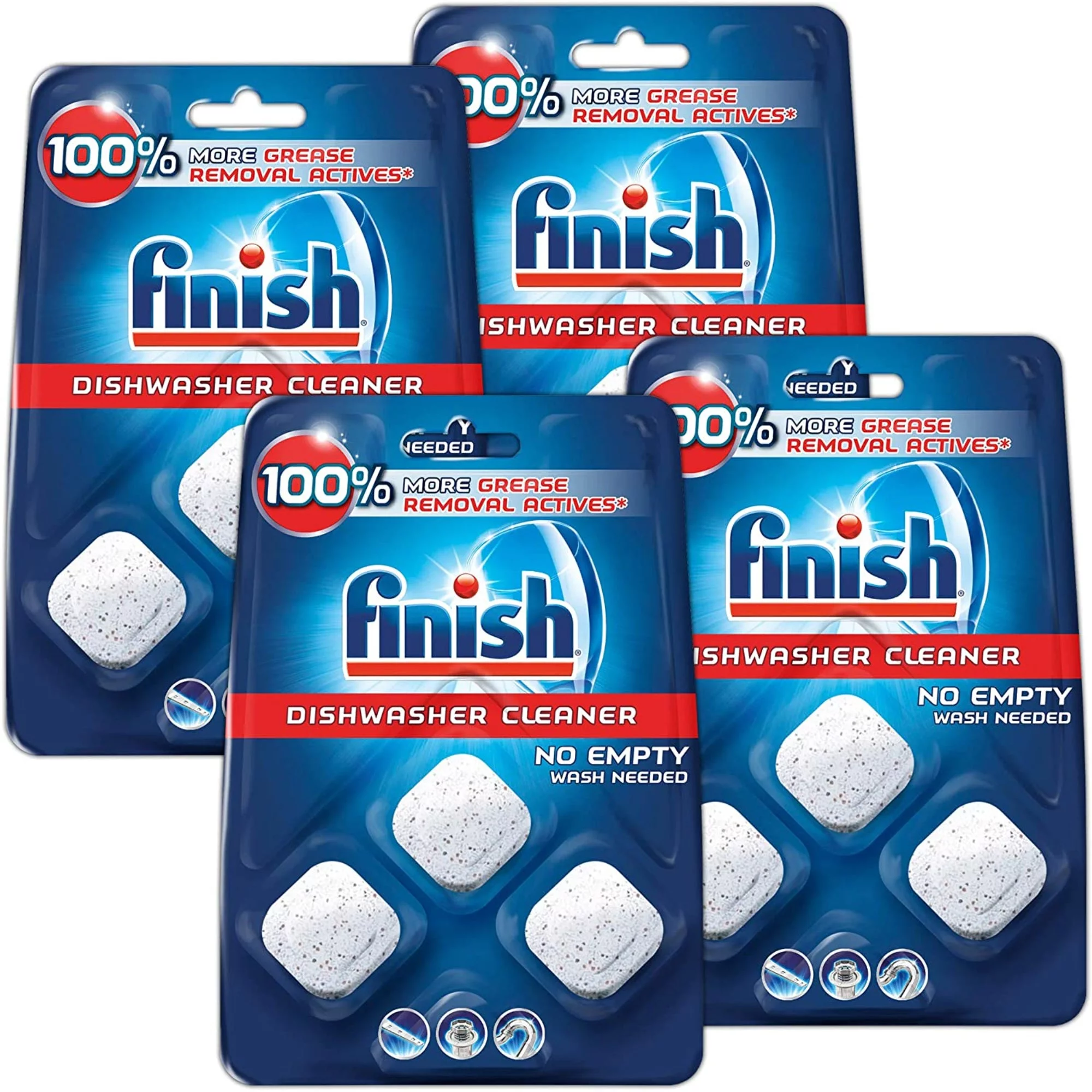 Finish In-Wash Dishwasher Cleaner: Clean Hidden Grease and Grime, 3 Count, Pack of 4