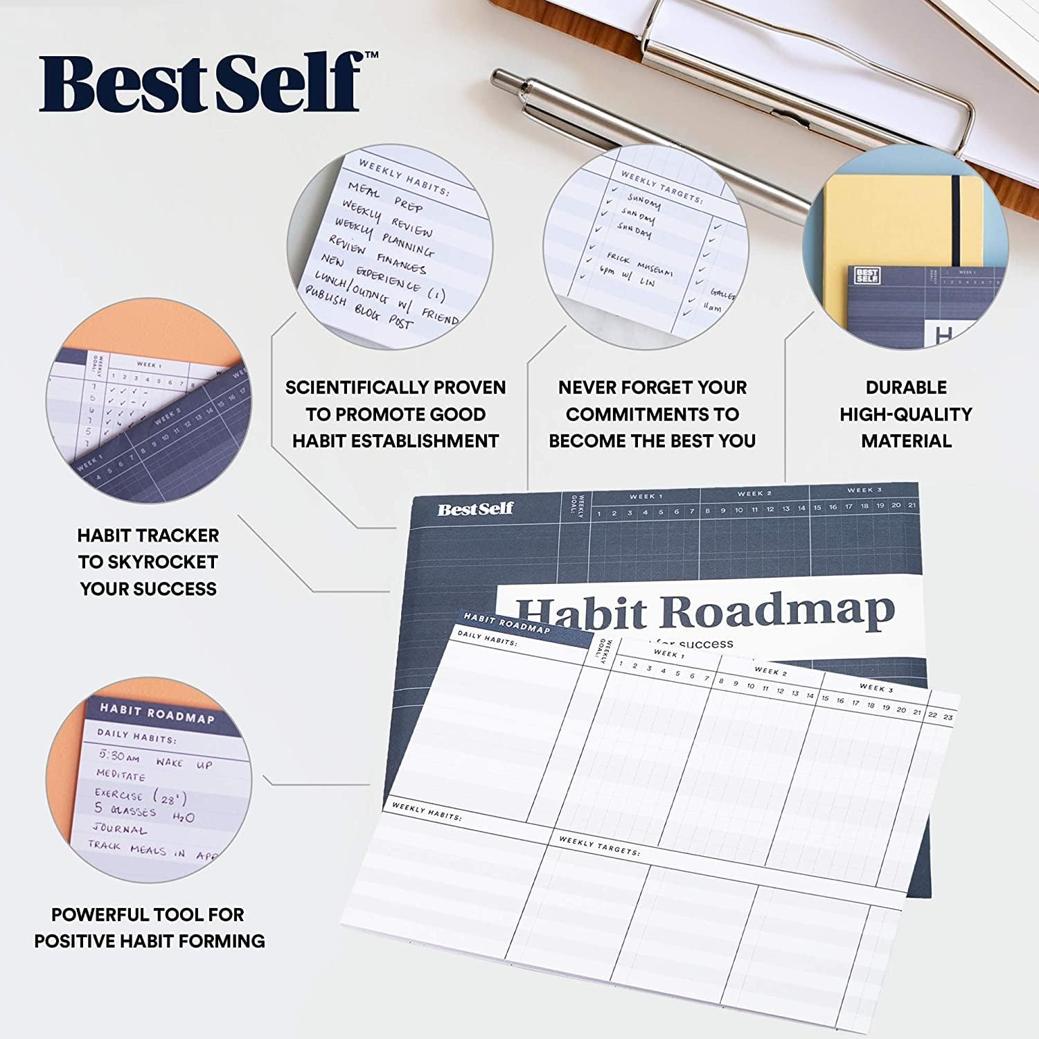BestSelf Co. Habit Roadmap - Goal Tracker & Journal Planner. 13-Week Roadmap for Goal Setting & Self Improvement. Achieve goals, cultivate habits with this habit tracker journal.