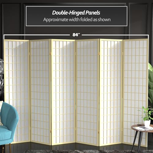 Red Lantern 6 ft. Tall Window Pane Shoji Screen-Natural-4 Panels Room Divider