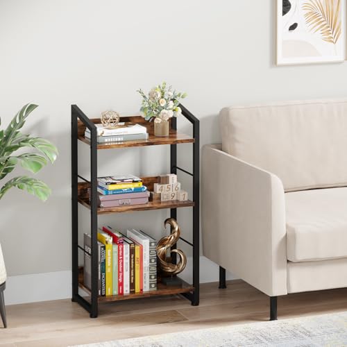 Hosfais Book Shelf Small Bookshelf - 3-Tier Wood Bookcase Industrial Bookshelf Metal Narrow Bookcase Storage Organizer Display Rack for Bedroom Living Room Home Office (Black)