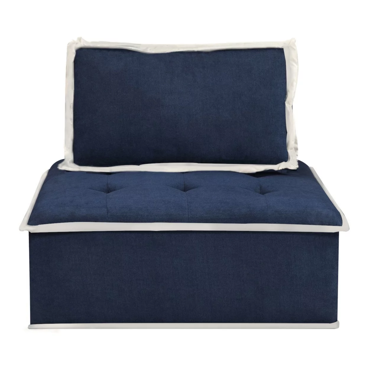 Pixie Navy Blue And Cream Fabric Modular Sectional Seating Armless Accent Chair