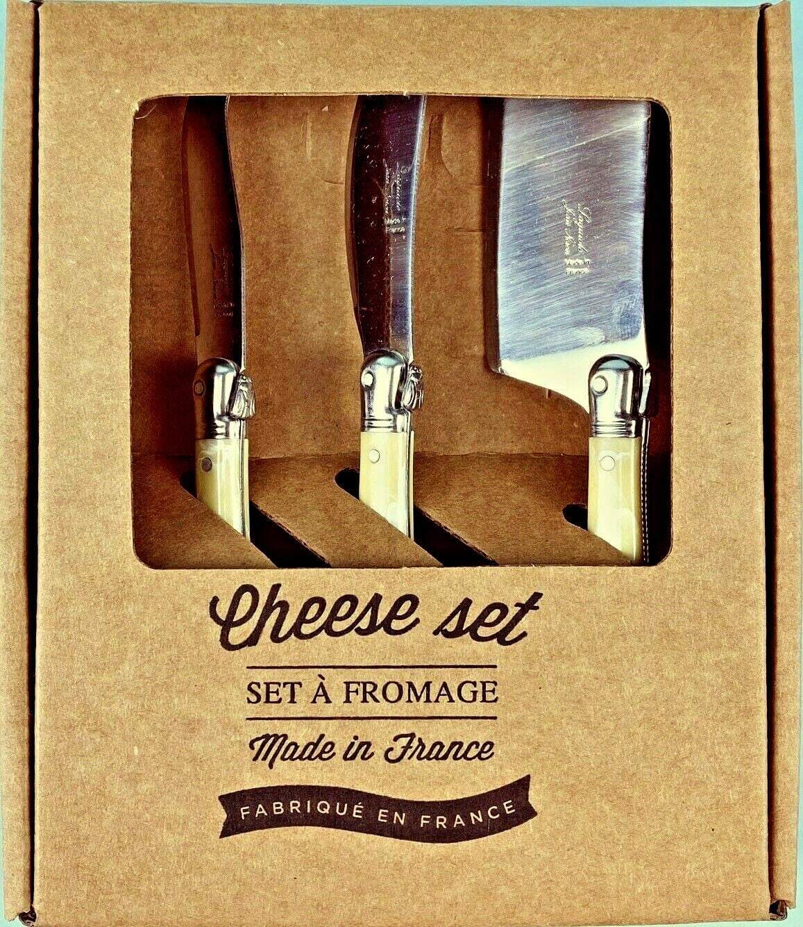 Laguiole Mini Cheese Set - Pale Horn, Set of 3 Utensils, Boxed