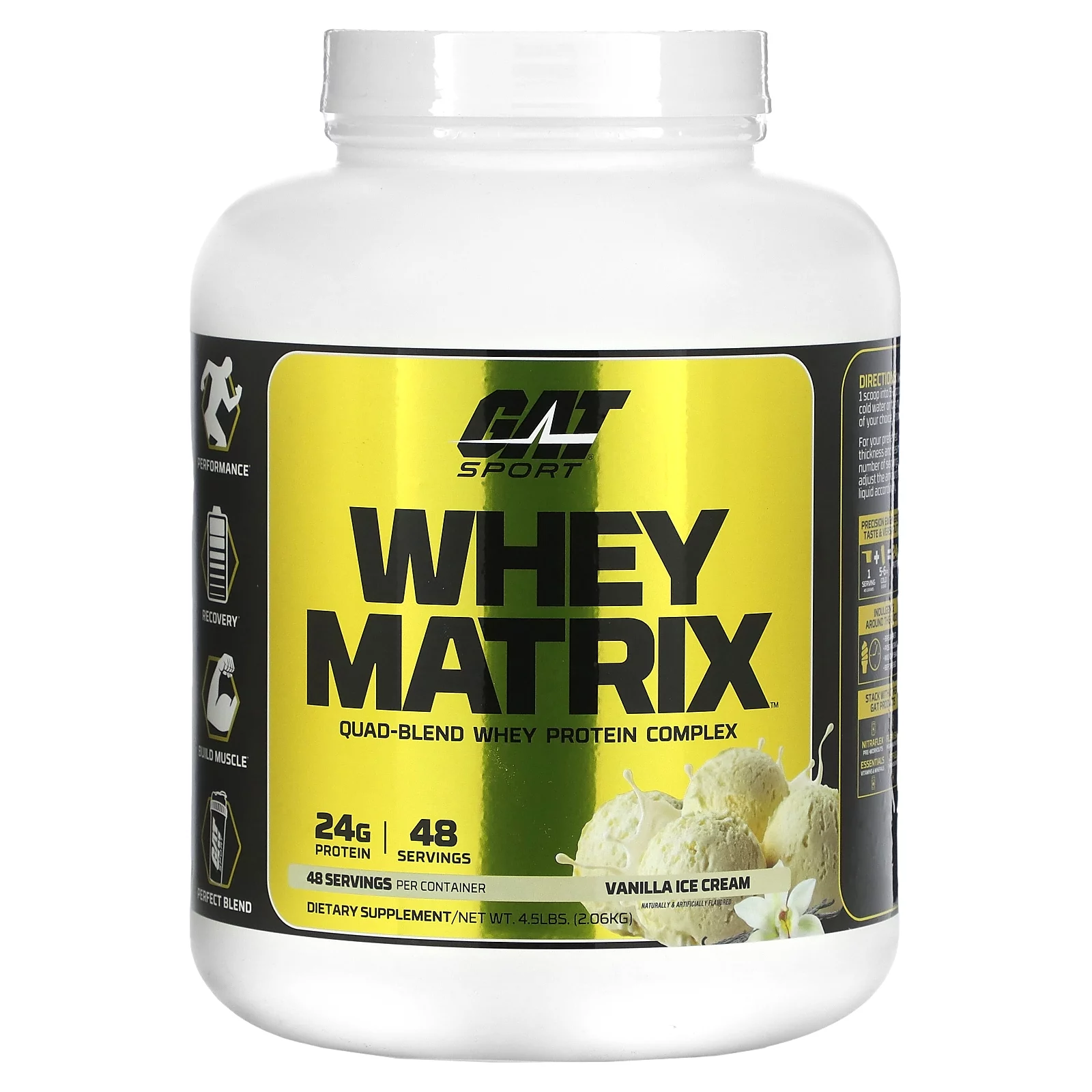 GAT Whey Matrix, Quad-Blend Whey Protein Complex, Vanilla Ice Cream, 4.5 lbs (2.06 kg)