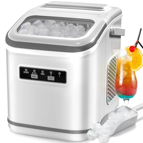 Countertop Ice Maker, Portable Bullet Ice Machine Self-Cleaning with Ice Scoop and Basket,9 Cubes in 6 Mins, 26.5lbs/24h,2 Sizes of Ice Cube for Home Kitchen Office Bar Party