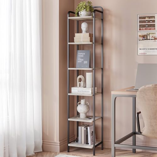 Bookcase Bookshelf, Narrow Book Shelf, Industrial Corner Shelf Storage Organizer, Slim Shelving Unit for Home Office, Living Room, Bedroom, Kitchen, 6-Tier Black BC24604B