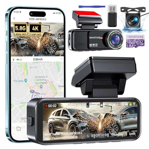 Car Camera - Dash Cam Front and Rear, 4K Dash Camera for Cars Built-in 5.8G WiFi GPS ADAS Dashcam,3.2