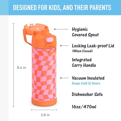 THERMOS FUNTAINER 16 Ounce Stainless Steel Vacuum Insulated Bottle with Wide Spout Lid, Apricot
