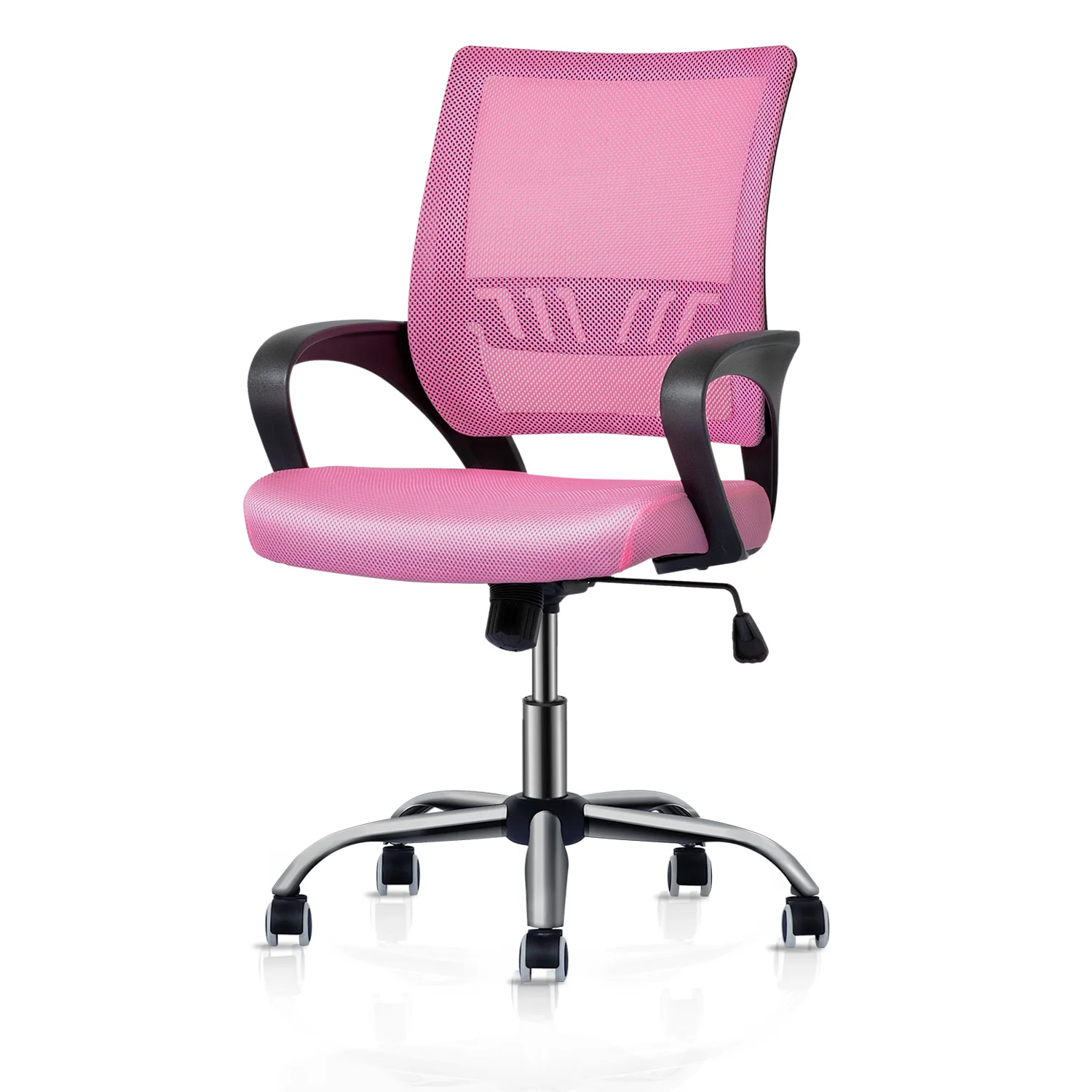 Magshion Adjustable Mid Back Computer Office Chair Mesh Swivel Desk Seat with Armrests, Pink