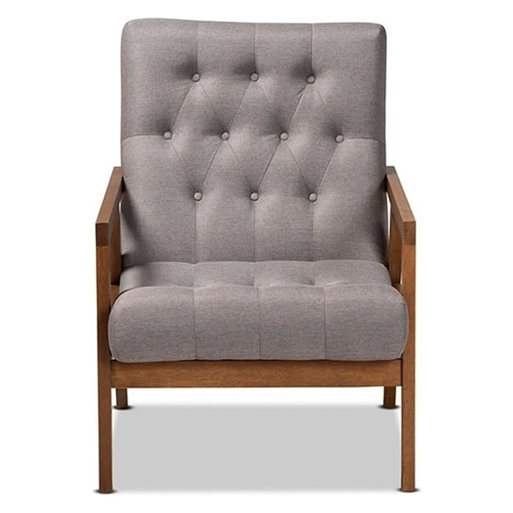 Baxton Studio Naeva Mid-Century Modern Grey Fabric Upholstered Walnut Finished Wood Armchair