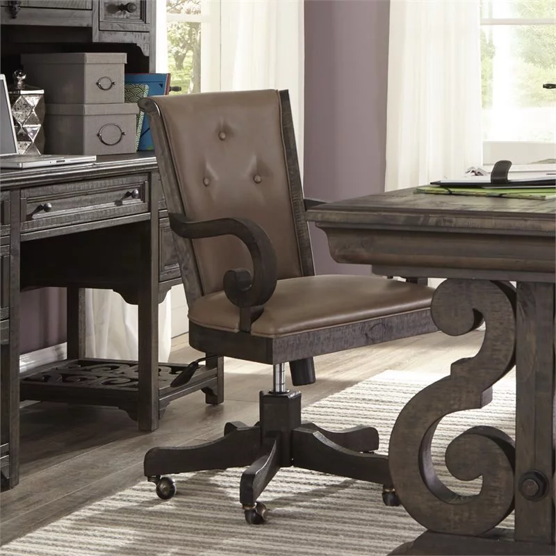 Beaumont Lane Upholstered Desk Chair in Weathered Peppercorn