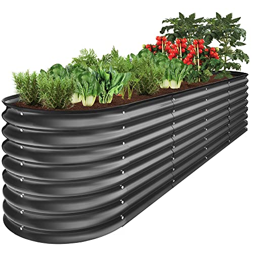 Best Choice Products 4x2x2ft Outdoor Metal Raised Garden Bed, Oval Deep Root Planter Box for Vegetables, Flowers, Herbs, and Succulents w/ 101 Gallon Capacity, Rubber Edge Guard - Charcoal