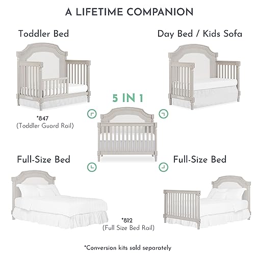 Evolur Julienne 5-In-1 Convertible Crib In Clay, Greenguard Gold Certified, Features 3 Mattress Height Settings, Sturdy And Spacious Baby Crib, Wooden Furniture