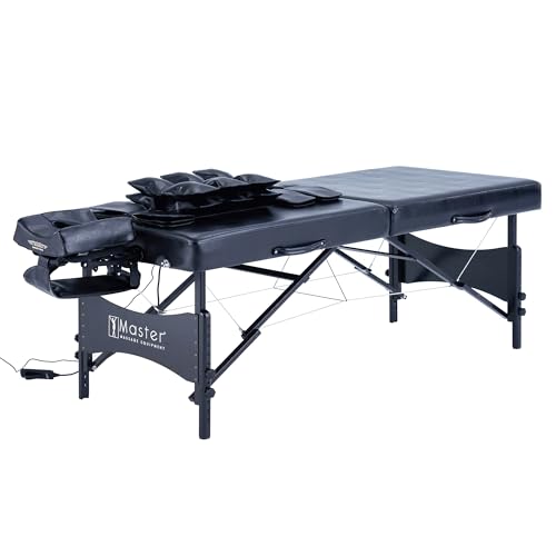 Master Massage 30” Monaco Airwave Full Body Stretching Portable Massage Table with Airbags 3D Lumbar Traction for Professional & Home Use Chiropractic Table (Black)
