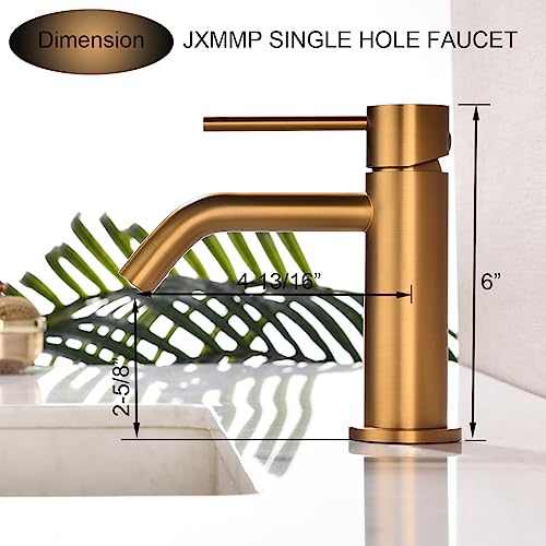 Brushed Gold Vessel Sink Faucet with Pop Up Drain and Supply Lines, Stainless Steel Gold Vanity Faucet Single Hole, JXMMP Single Handle Bathroom Faucet Gold, JXM1001BG