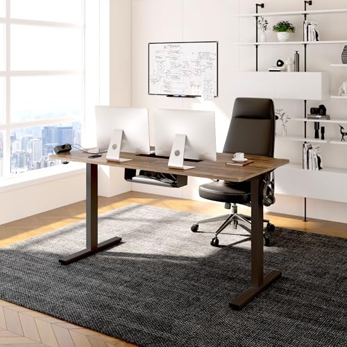 FLEXISPOT EN2 Whole-Piece Standing Desk with Clamp Power Strip, 55 x 28” Electric Stand Up Height Adjustable Desk with Cable Management (Black Frame + 55