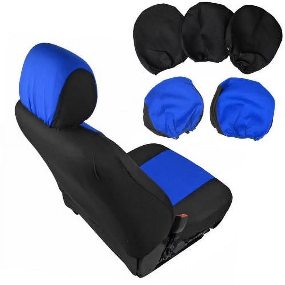 BDK Car Seat Covers 9pc Polyester Cloth 2 Front and Integrated Headreasts Rear Bench, High Back Rear