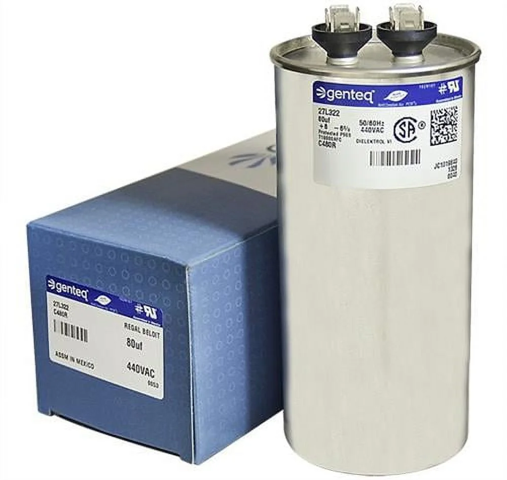 80 uF MFD x 440 VAC Round Genteq / GE Industrial Replacement Capacitor # C480R / 27L322
