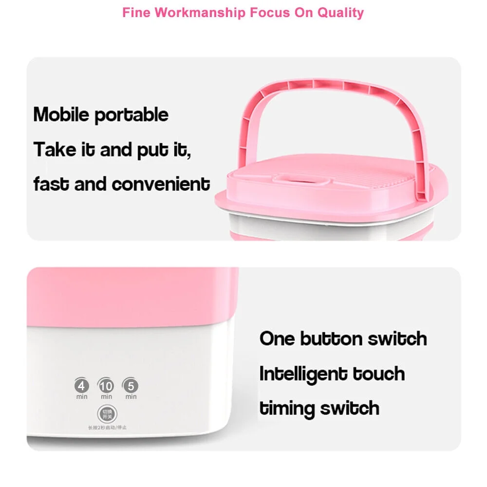 JahyShow Foldable Clothes Washer with Dryer Bucket - Pink Edition