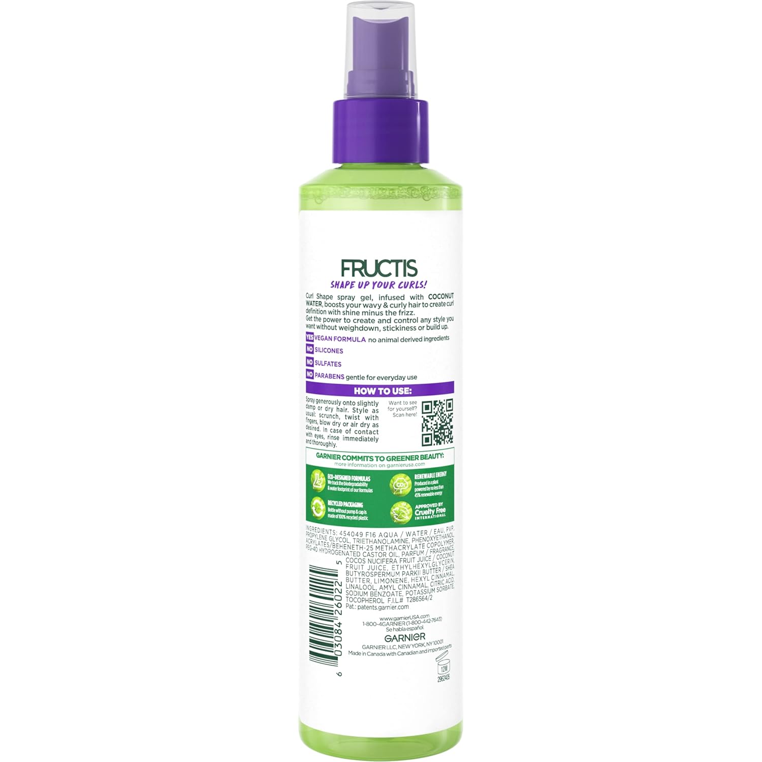 Garnier Fructis Style Curl Shape Defining Spray Gel, Curly Hair, 8.5 Fl Oz