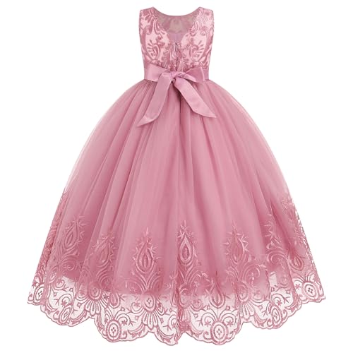 IDOPIP Flower Girl Dresses for Wedding Lace Tulle Princess Pageant Dresses for Girls Kids Prom First Communion Birthday Gowns