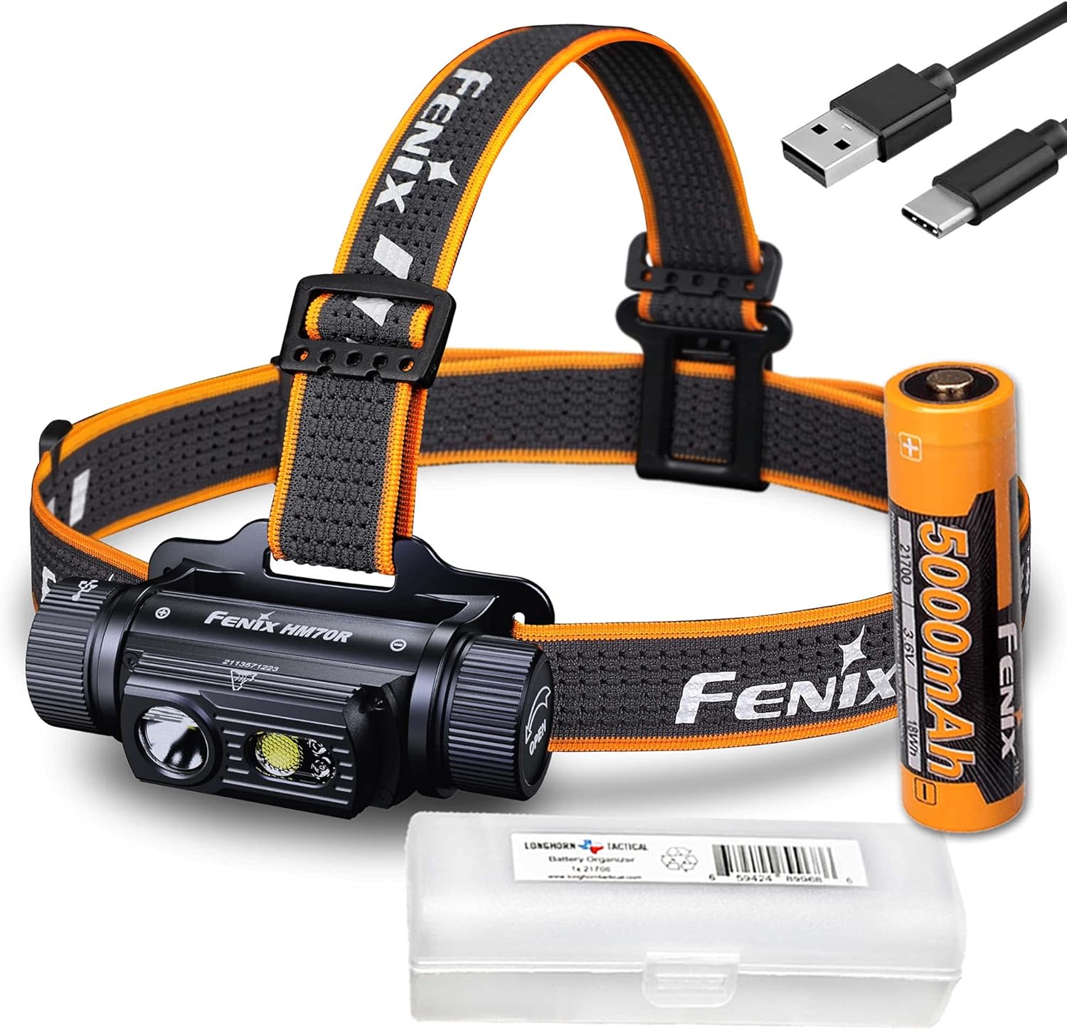 Fenix HM70R 1600 Lumen USB-C Rechargeable Headlamp with White, High CRI and Red Beams and Lumentac Battery Case