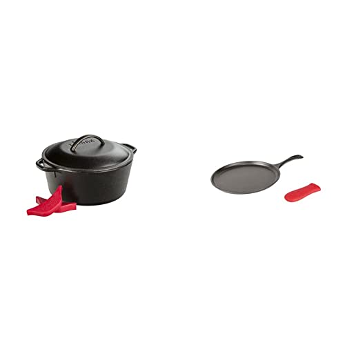 Lodge 5 Quart Cast Iron Double Dutch Oven – Pre-Seasoned – Lid Converts to 10.25