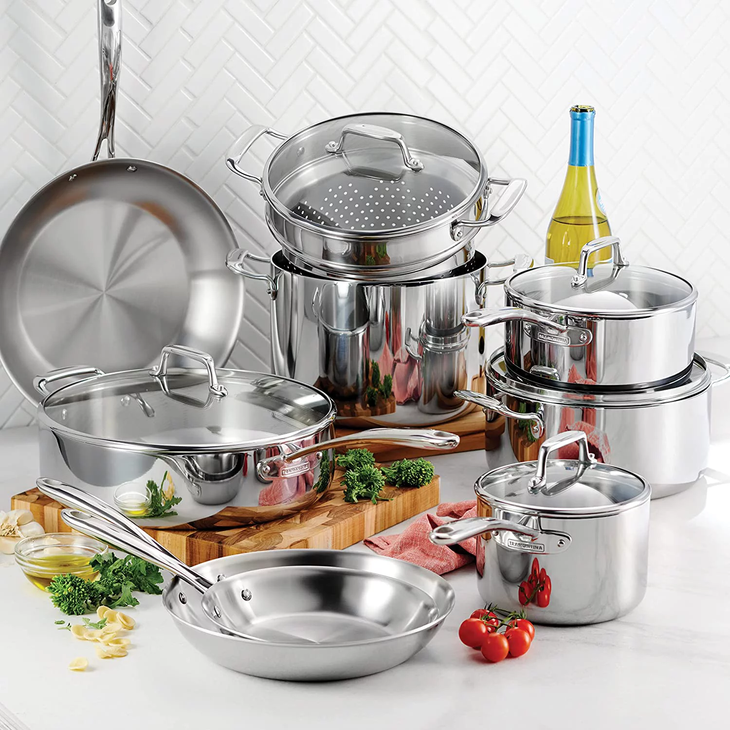 en Stainless Steel Tri-Ply Clad 12-Piece Cookware Set  Glass Lids  80116/1012DS