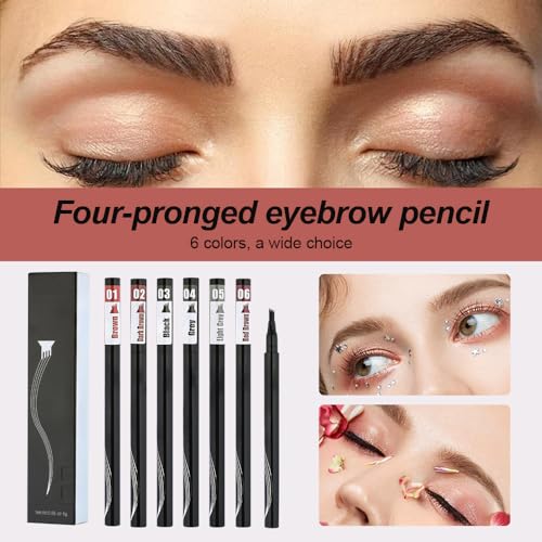 Eyebrow Contouring Pen, 2Pcs Microblading Eyebrow Pen Tattoo Pencil 4 Fork Tip, Fine Stroke Microblading Eyebrow Pencil 4 Tipped Precise Brow Pen Natural