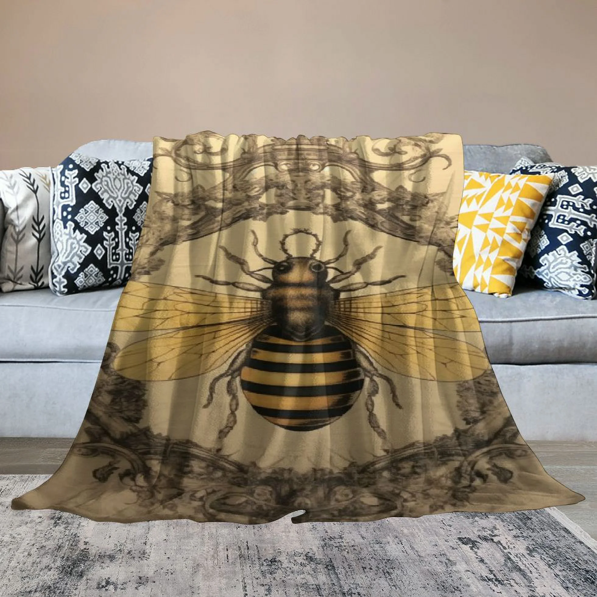 ARISTURING Modern Vintage French Queen Bee Throw Blanket Super Soft Plush Throw Blanket,