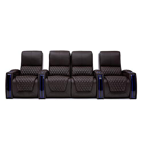 Seatcraft Apex Home Theater Seating - Living Room - Top Grain Leather - Power Recliner - Power Headrests - Power Lumbar - LED Armrests - SoundShaker - USB Charging - Cup Holders (Row of 2, Brown)