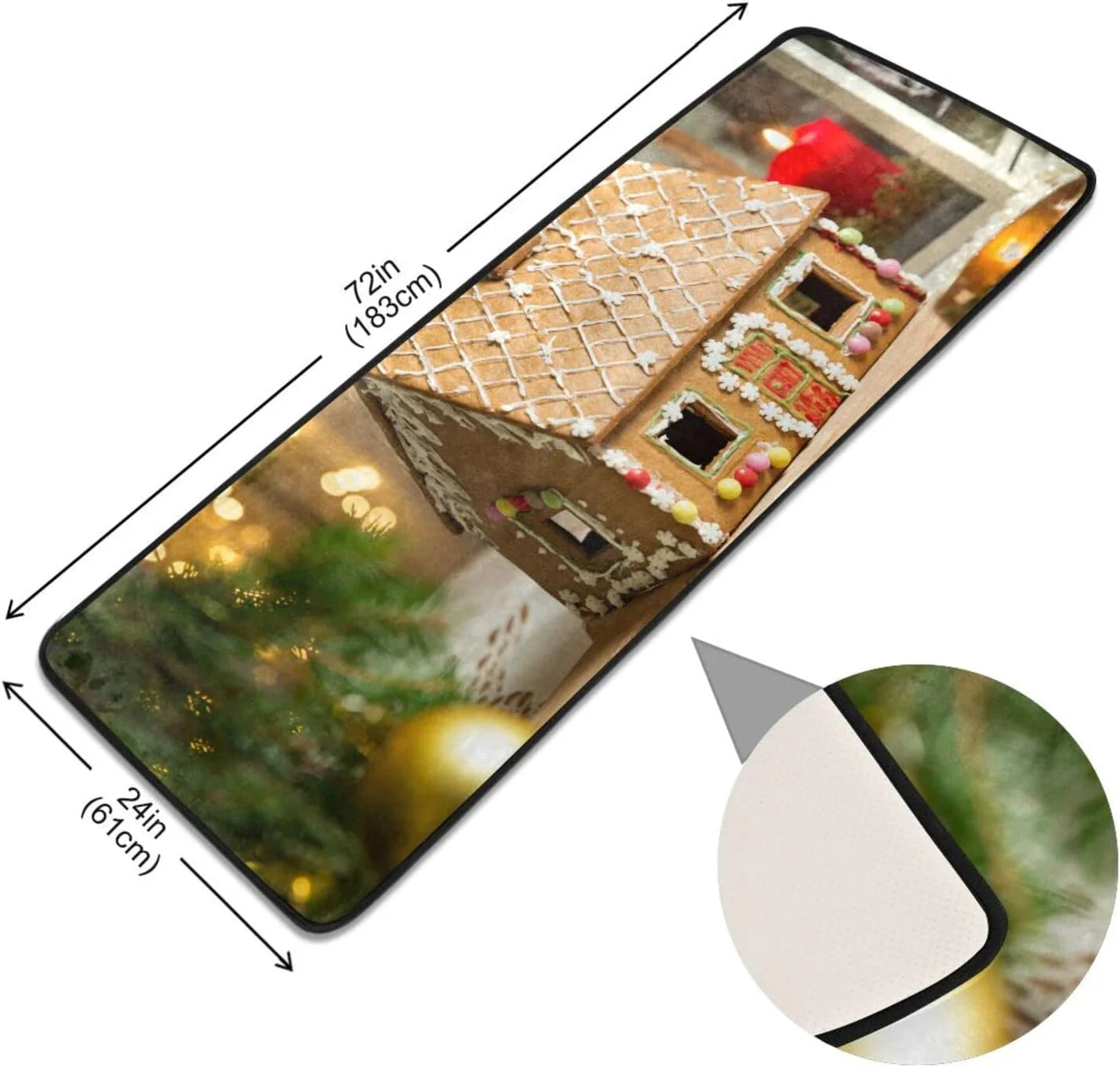 SKYSONIC 2'X6' Gingerbread House Runner Rug with Rubber Backing, Christmas Decor Non Slip Entryway Rug Runner Washable Soft Area Rug Carpet for Hallway Bedroom Kitchen Decor