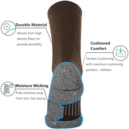 CWVLC Crew Hiking Socks, Cushion, Moisture Wicking, Arch Compression Boot Socks