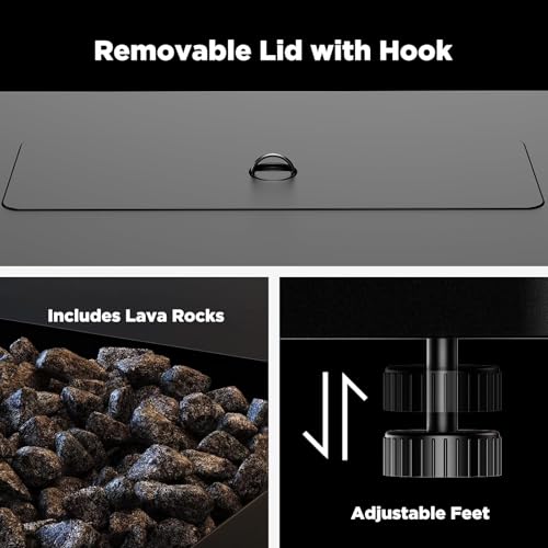 Ciays 43-Inch Rectangular Propane Fire Pit with 60,000 BTU Output, Gas with Cover and Rocks, Table CSA-Certified 2 in 1Table Gatherings Parties with 304 Stainless Steel H-Burner