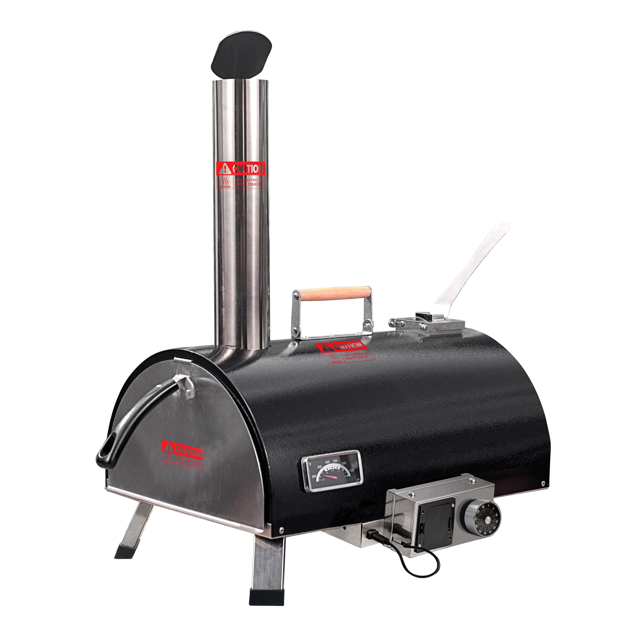 Portable Black Outdoor Pizza Oven - Automatic Rotatable, Stainless Steel Wood Fired Pizza Maker with Thermometer & Carry Bag