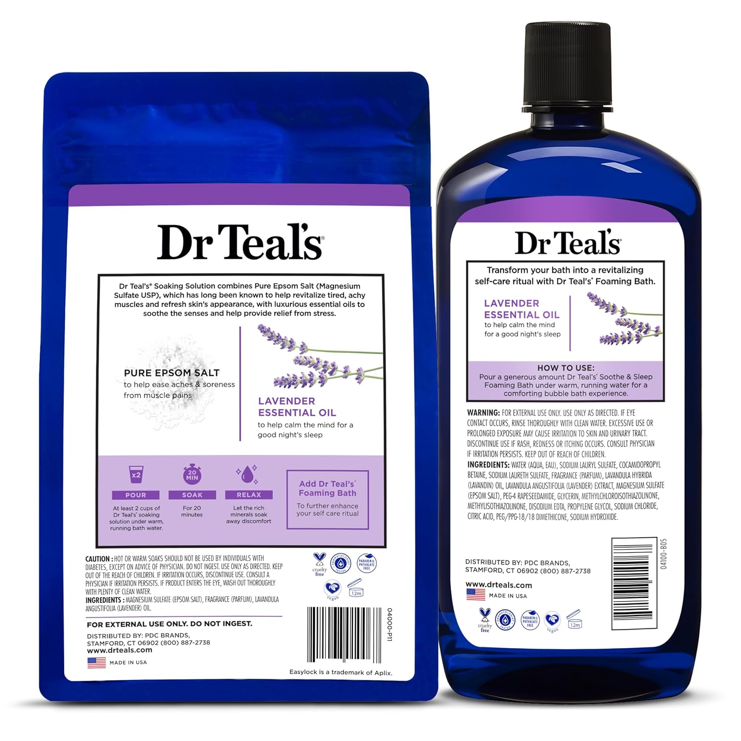 Dr Teal's Epsom Salt Soaking Solution and Foaming Bath with Pure Epsom Salt Combo Pack, Lavender (Packaging May Vary)