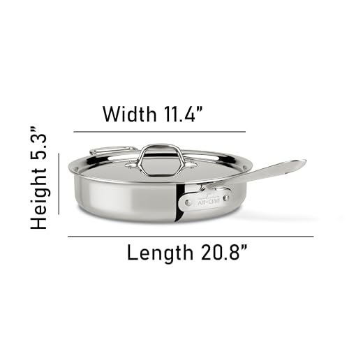 All-Clad D3 3-Ply Stainless Steel Sauté Pan 4 Quart Induction Oven Broiler Safe 600F Pots and Pans, Cookware Silver