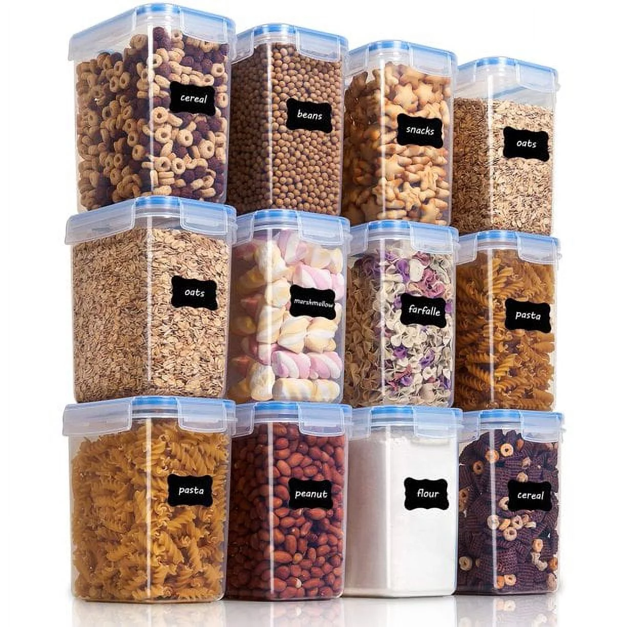 Vtopmart Airtight Food Storage Containers 12 Pieces 1.5qt / 1.6L- Plastic PBA Free Kitchen Pantry Storage Containers for Sugar, Flour and Baking Supplies - Dishwasher Safe - Include 24 Labels, Blue