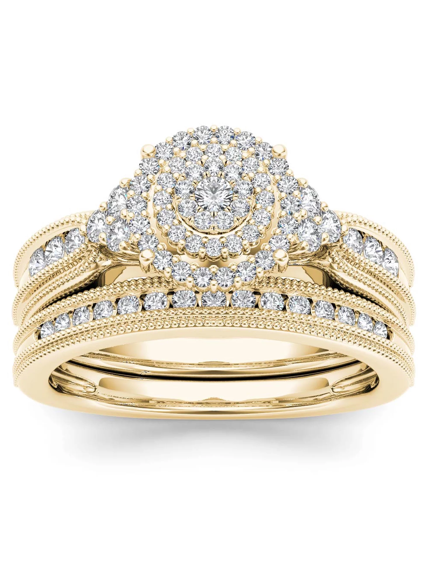 Imperial 1/2Ct TDW Diamond 14k Yellow Gold Cluster Halo Vintage Style Bridal Set (H-I, I2)