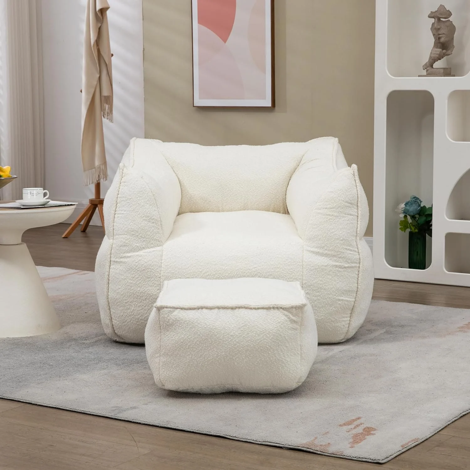 xrboomlife Sofa Chair with Ottoman  Modern Square Bean Bag Chairs for Adults  Lazy Cozy Sofa Chair  Leisure Accent Chair with Armrests for Living Room  Bedroom  Small Spaces  Apartment  O