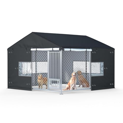 Outdoor Dog Kennel Cover Large Outdoor Heavy Duty Dog Kennel Mesh Large Cage Cover Waterproof and Dustproof 10ft X 10ft X 7ft (Cover Only Without Frame)