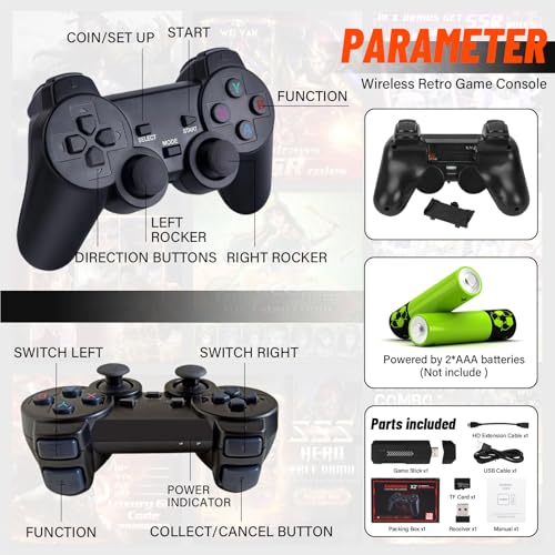 Yuieapl Retro Gaming Console, with 30000+ games built in, 4KHDMI Output, dual 2.4GHz wireless controllers - plug and play