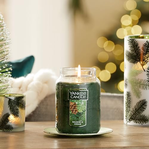Yankee Candle Balsam & Cedar, Holiday Scented Candle, 22oz Large Jar with up to 150 Hour Burn Time, Giftable